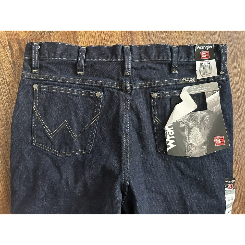 Wrangler Cowboy Cut Silver Edition Slim Fit Dark Denim Jean Men's 34x36 - Picture 3 of 9